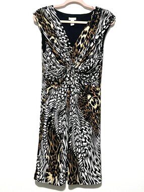 Chicos Liquid Knit Dress 2 (US L) Mixed Animal Print Sleeveless Twist Artsy